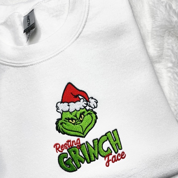 Customer Embroidered White Grinch Xmas Crewneck Sweater - Picture 1 of 1